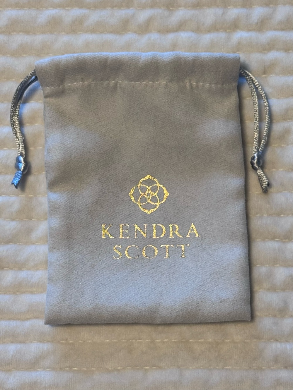 Kendra Scott Gray Velvet Drawstring Pouch with Gold Logo